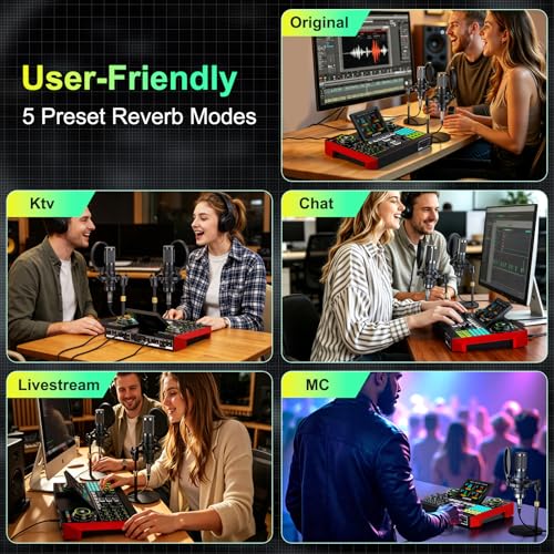 tenlamp G10 Dual Microphone Podcast Equipment Bundle with Live Sound Board Audio Mixer - Two Condenser Mics, Voice Changer, Noise Reduction, for PC/Phone Streaming, Gaming, Singing, Podcast