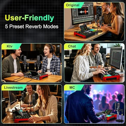 tenlamp G10 Dual Microphone Podcast Equipment Bundle with Live Sound Board Audio Mixer - Two Condenser Mics, Voice Changer, Noise Reduction, for PC/Phone Streaming, Gaming, Singing, Podcast