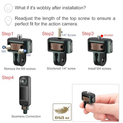 MINIFOCUS 1/4" Adapter Screw Head Camera Mount, Camera Tripod Mount for Gopro Adapter, CNC Aluminum Conversion Adapter for GoPro Hero, DJI, Insta360, Sjcam Action Cameras Accessories