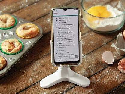 WeatherTech DeskFone Two View in White - Adjustable, Universal Cell Phone Holder Mount Stand for Desk, Counter, Table - Tripod Design for iPhone & Smartphone Charging - White Plastic Knobs - color: White Plastic Knobs