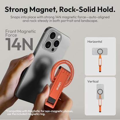 ULANZI MA60 Magnetic Phone Tripod Stand for iPhone 17 16 15 14 13 12 - Ultra Thin 0.8cm Foldable Aluminum Mini Tripod, Strong N52 Magnet Quick Mount, Pocket Cell Phone Stand, Orange - color: Orange