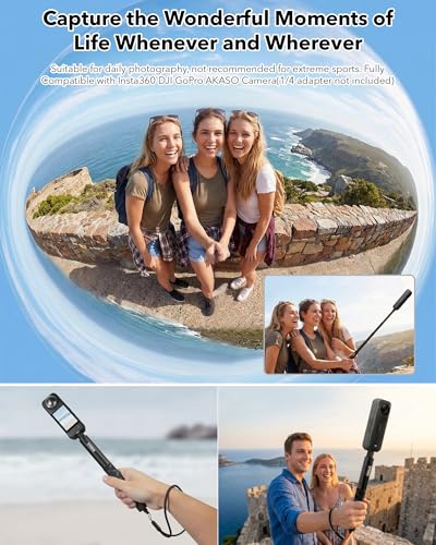 SYMIK Invisible Selfie Stick for Insta360 120cm / 47.2 in, 360 Camera Stick | Aluminum Alloy Extension Selfie Stick, with 1/4'' Screw and Wrist Strap for Insta 360 X5 X4 Air X3 ONE X2, DJI Osmo 360 - size: 120 cm / 47.2 in