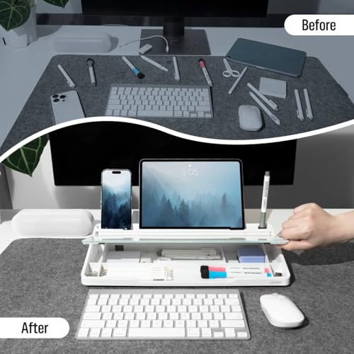 LOUKIN Glass Desktop Whiteboard, 15.3" x 5.6" Dry Erase Desk Board with Dotted and Graduated Surface, Desktop Buddy, Great for Design and Drawing, 3 Markers and 1 Dry Erase Eraser Included (White) - color: White