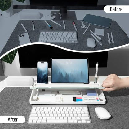LOUKIN Glass Desktop Whiteboard, 15.3" x 5.6" Dry Erase Desk Board with Dotted and Graduated Surface, Desktop Buddy, Great for Design and Drawing, 3 Markers and 1 Dry Erase Eraser Included (White) - color: White