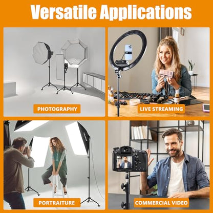Large Ring Light with Stand for iPhone iPad, 19" Professional Ring Light Tripod with Wheels, 3 Phone Holders & 1 iPad Holder, Big Ringlight Rolling for Photography, YouTube, TikTok, Video Recording - size: 19inch White