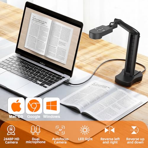 4K Document Camera for Teachers, 8MP Doc Camera & Webcam & Visualizer with AF, Mic & LED Light, Fold, A3, Image Flip for Classroom & Distance Learning for Zoom, OBS, Mac, Windows, Chromebook