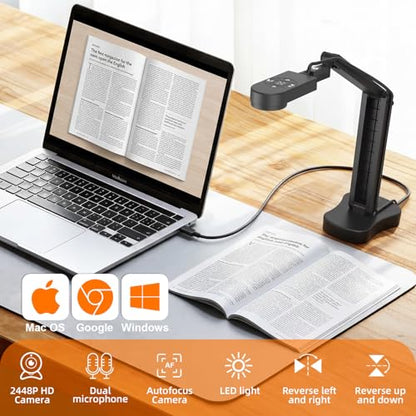 4K Document Camera for Teachers, 8MP Doc Camera & Webcam & Visualizer with AF, Mic & LED Light, Fold, A3, Image Flip for Classroom & Distance Learning for Zoom, OBS, Mac, Windows, Chromebook