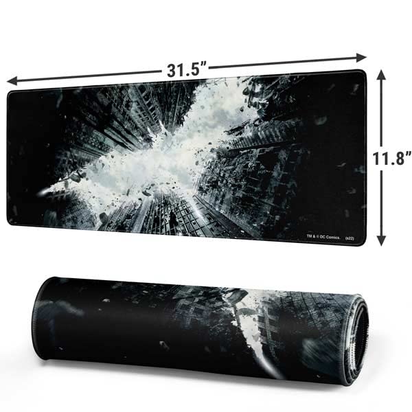 Skinit 35.75” x 15.4” Batman Dark Knight Rises Gaming Mouse Pad, Extra Large Extended Desk Mat, Anti-Slip Rubber Base, Smooth Low-Friction Surface, Precision Stitched Edges - color: Black - BATMNX07, size: 31.5" x 11.8"