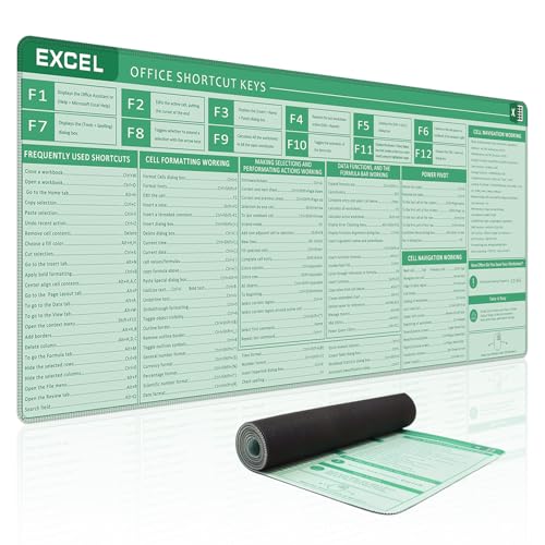 Baziabbo Office Desk Mat, Excel Cheat Sheet Keyboard Mat, Excel Shortcut Desk Pads,Non-Slip Excel Mousepad with Stitched Edges for Computer (Sheet Green) - color: Sheet Green