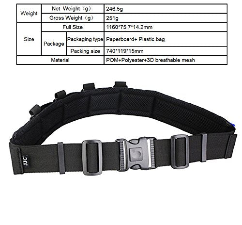 JJC GB-1 Adjustable Photography Utility Belt, Wrist Waistband, Accessory, Speed Belt for Carrying Gear Bag Case, Lens Pouch, Flash Accessories, D-Rings, Breathable 3D Mesh