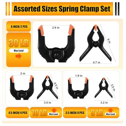 RELBRO Spring Clamps, Assorted Sizes Plastic Clips for Woodworking Balloon Arch Backdrop Craft Projects, Heavy Duty, 6 Inch, 4.5 Inch, 3.5 Inch, Black, 10 Pcs - size: Assorted Sizes