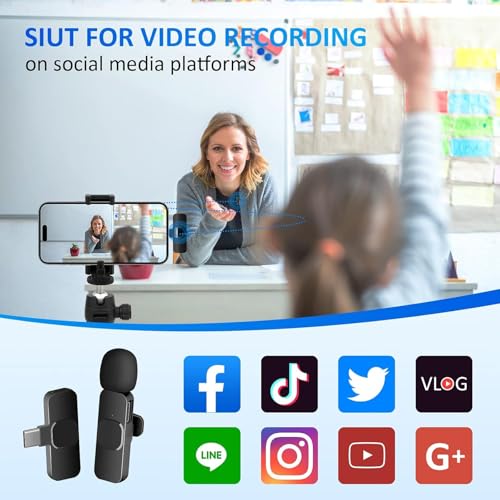 2PCS Wireless Lavalier Microphone for Android, Smartphones, Lapel Microphone for Video Recording, Clip on Wireless Mic for Podcast, Interview, YouTube, Vlog (2 Mics - USB-C, Black)