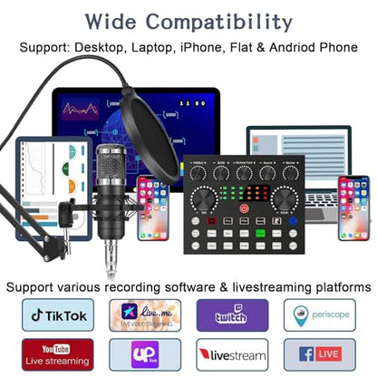 Podcast Equipment Bundle For 2, ALPOWL Audio Interface with Cardioid Designer BM800 Mic for Gamer and All-In-One DJ Mixer, perfect for Live Streaming, Singing, YouTube, Gaming