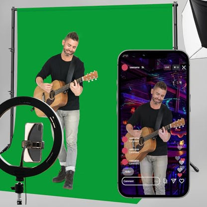 10x8.5 Backdrop Stand with Green Screen Backdrop for Photography Studio, Photo Backdrop Stand Kit for Video Streaming, and Live Broadcast, Background Stand Kit with Sandbags, Clips, Carring Bag - size: 10x8.5 ft