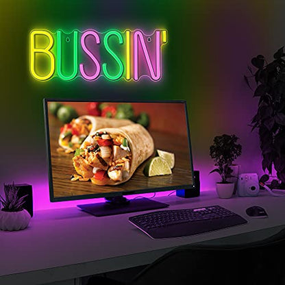 Lumoonosity Bussin Neon Sign - Meme Bussin Led Neon Lights for Gamers/Streamers/Influencers – Cool Trendy Led Signs with On/Off Switch for Wall, Bedroom, Game Room Decor - 16.9 x 6.5-inch - style: BUSSIN MIX