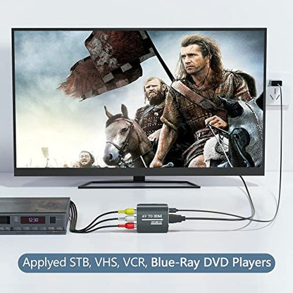 RCA to HDMI Converter,AV to HDMI for Xbox,PS One,PS2,PS3,N64,Wii,VCR,VHS,STB,Blue-Ray DVD Players,TV, Support 720p,1080p - style: Video Converter with Male RCA and HDMI Cables