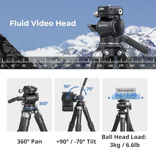 SmallRig Portable Carbon Fiber Tabletop Tripod Kit, 17'' Compact Mini Desktop Tripod with Video Head High Load-Bearing, Built-in QR Plate for Arca, Max Load 3kg / 6.6lb for Cameras, DSLR - style: Video Head