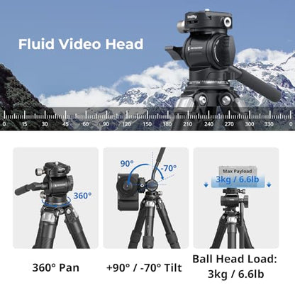 SmallRig Portable Carbon Fiber Tabletop Tripod Kit, 17'' Compact Mini Desktop Tripod with Video Head High Load-Bearing, Built-in QR Plate for Arca, Max Load 3kg / 6.6lb for Cameras, DSLR - style: Video Head