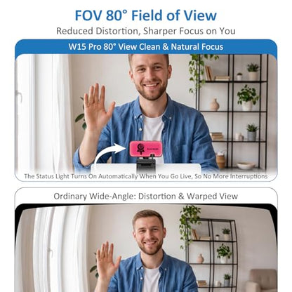 Webcam with Light, 2K HD Web Camera for Desktop Computer PC | Fixed Focus, 80° FOV, USB Plug and Play Web Cam for Video Calls, Online Meetings (4 Buttons-Adjust Brightness/Flip/Zoom)