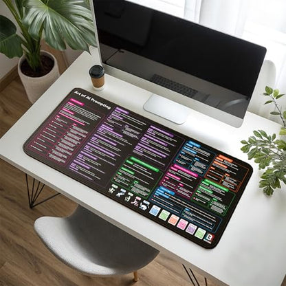 AI Prompts Desk Mat | How to Write an Effective Prompt Using Chatgpt, Copilot Cheat Sheet Large Desk Pad for Keyboard and Mouse | Chat GPT Prompts Mouse Pad 16x32 in - size: 16" × 32"