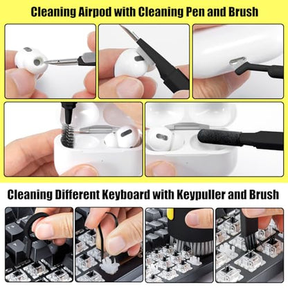 walrfid Laptop Phone Screen Cleaner Kit, Computer Keyboard Brush Cleaning Spray for iPhone AirPods MacBook iPad, 20-in-1 Electronic Device Clean Tool for Camera Earbud Car Screens (Black) - color: Black