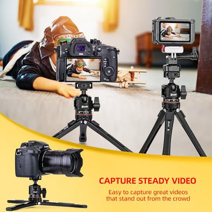 Zeadio Heavy Duty Metal Tripod Kit, Universal 1/4" Screw Adapter Tripod Mount with Phone Holder & Action Cam Adapter for Cell Phone, Camera, Gimbal, Action Cam, Travel Vlogging etc - style: Standard Ball Head