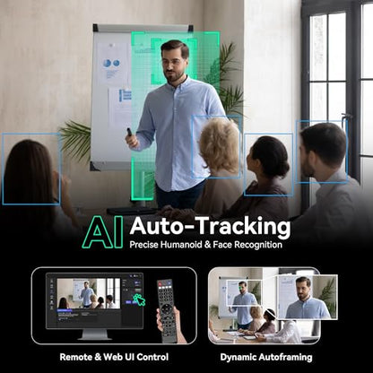 Tenveo 4K PTZ Conference Room Camera System, AI Auto-Tracking 12X Optical Zoom USB3.0 HDMI PTZ Camera and Bluetooth Speakerphone with 2 Expansion Mics Kit Wide Angle for Large Room Meetings