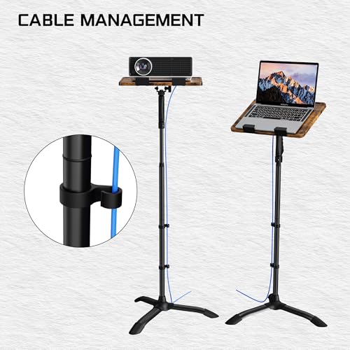 ETHU Laptop Floor Stand Adjustable Height, One-Hand Adjustment Projector Stand Tripod with Safety Lock, Heavy Duty Laptop Stand for Home Office Studio, Walnut - color: Walnut & Black