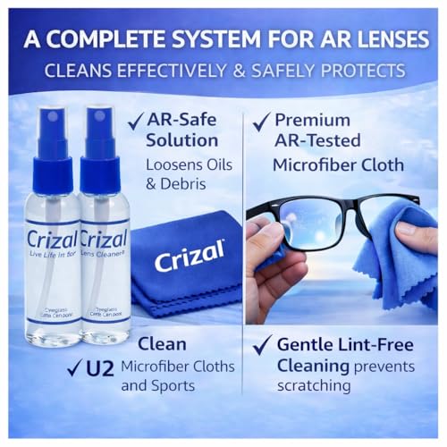Crizal Eyeglass Lens Cleaning Solution – 2 Pack – Safe for AR-Coated Lenses – Designed & Tested by the AR Coating Experts - color: 2oz Spray / 2 Pack