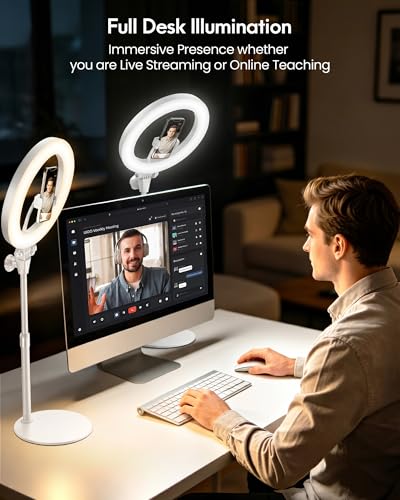 Desk Ring Light with Stand for Computer, Zoom Lighting for Computer, 30 Light Modes for Video Conference, Video Calls, Home Office, Desk Lighting for Video Recording, Podcast, Webcam, Stream