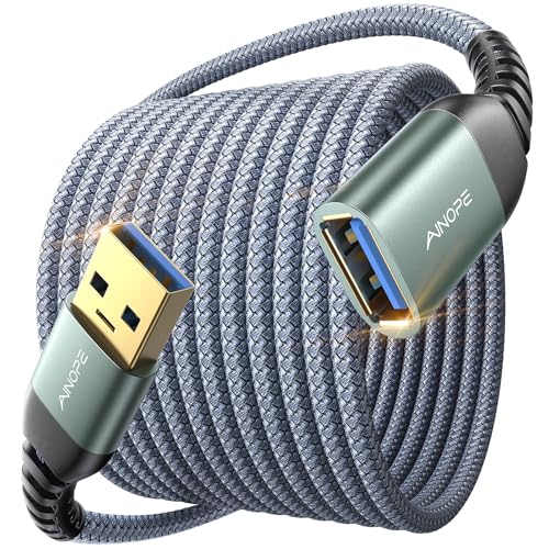 AINOPE USB Extension Cable 10FT,USB Extender,USB 3.0 Extension Cable, Male to Female Cord High Data Transfer Compatible with Webcam,USBKeyboard,Flash Drive,Hard Drive,Printer,Grey - color: Grey, size: 10FT