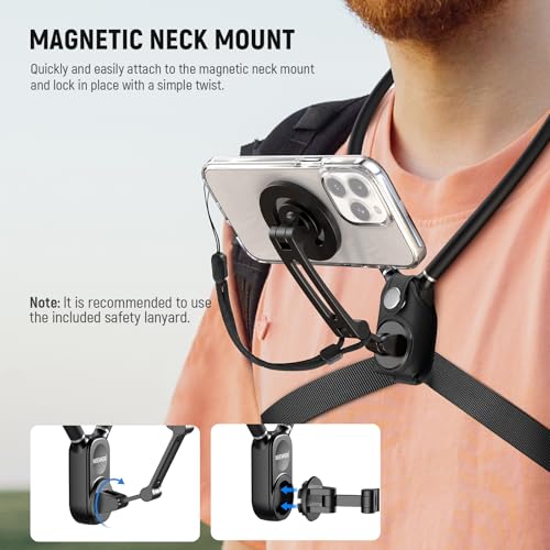 NEEWER Magnetic Neck Holder for Action Camera & Phone, Hands Free Neck Mount with Chest Strap Compatible with GoPro DJI Insta360 iPhone, Phone Holder for POV Vlog Video Recording, GP26 - style: GP26