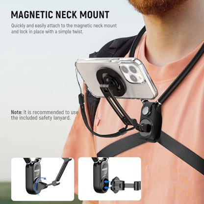 NEEWER Magnetic Neck Holder for Action Camera & Phone, Hands Free Neck Mount with Chest Strap Compatible with GoPro DJI Insta360 iPhone, Phone Holder for POV Vlog Video Recording, GP26 - style: GP26