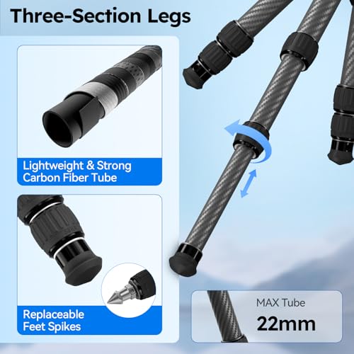 SIRUI AM-223S+G0 Carbon Fiber Desktop Tripod – Ultra-Light 1.7lbs, Max Height 16.7", 360° Panoramic Ball Head, Heavy-Duty Support to 33.07lb for DSLR & Mirrorless Cameras - style: Ball Head Tripod