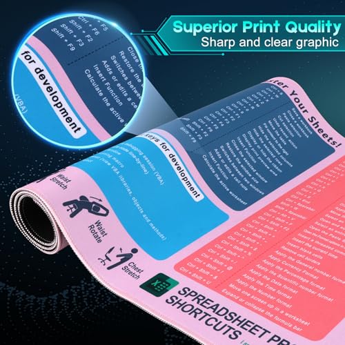 Excel Cheat Sheet Desk Pad Set, 3-Piece XXL Shortcut Mouse Pad with Keyboard and Wrist Rests, Non-Slip Office Mat, 35.5 x 15.8 in, Blush Pink - color: Blush Pink (XXL 3-Piece Set), size: 35.5L x 15.8W inches