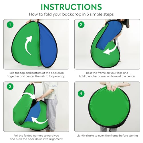 Portable Green Blue Backdrop 5x6.5ft/1.5x2m,2 in 1 Pop Up Collapsible Reversible Background with Carrying Bag for Photography Studio, Video & Live Streaming
