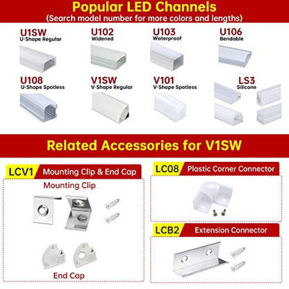 Muzata 5Pack 3.3FT/1M V Shape LED Channel Silver Aluminum LED Strip Diffuser Channel with Milky White Cover Frosted Corner Lighting Easy Installation V1SW WW 1M - size: 5Pack