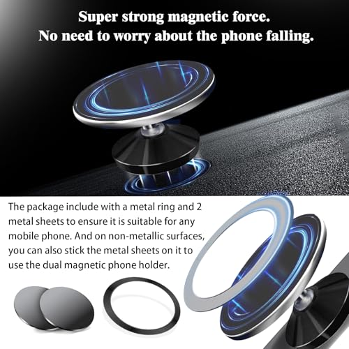 Double Sided Magnetic Phone Holder, 360° Adjustable for Gym and Golf Carts, Strong Magnet, Shoot Hands-Free Videos During Exercise, Compatible with MagSafe Cases & iPhone 17/16/15/14/13 Pro Max Plus