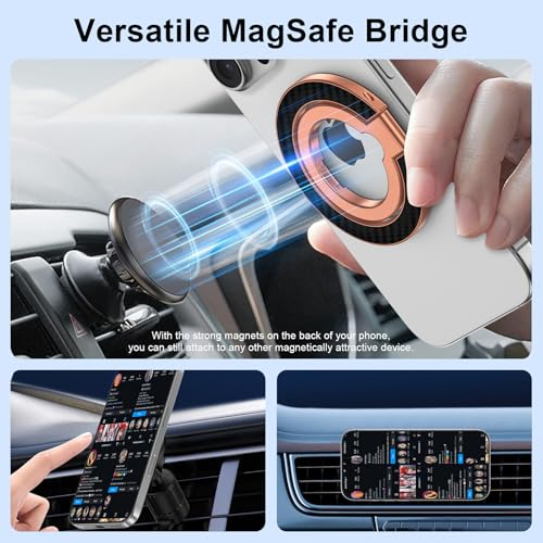 Magnetic Phone Ring Holder for MagSafe, Magnet Phone Grip Stand Finger Ring Kickstand Dual-Side Magnetics for iPhone 17 16e 16 Pro Max 15 Pro Max Samsung Galaxy Z Flip7 Fold7 S26 S25 Ultra Plus S24 FE - color: rose-gold