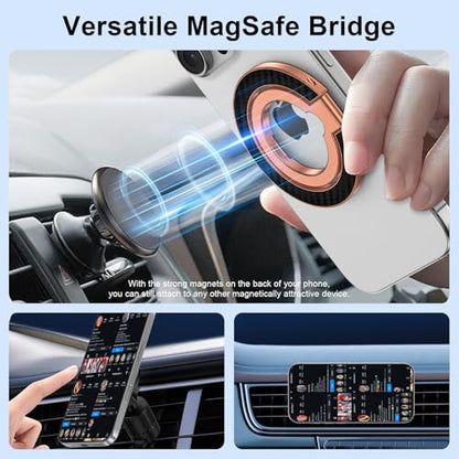 Magnetic Phone Ring Holder for MagSafe, Magnet Phone Grip Stand Finger Ring Kickstand Dual-Side Magnetics for iPhone 17 16e 16 Pro Max 15 Pro Max Samsung Galaxy Z Flip7 Fold7 S26 S25 Ultra Plus S24 FE - color: rose-gold