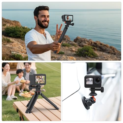 VRIG Tripod Mount Adapter 1/4" Screw for Go pro Hero 13/12/11/10/9/8/7/6,DJI Osmo Action5Pro/4/3, AKASO, Insta360 X5/X4/Ace Pro and Other Action Cameras on Standard 1/4"-20 Tripod Selfie Stick Monopod