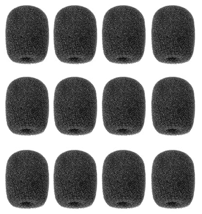 12 Pack Microphone Cover, Headset Microphone Covers Foam High-density Sponge Microphones Foams Windscreen Pop Filter Replacement for Headset Microphones (Black)