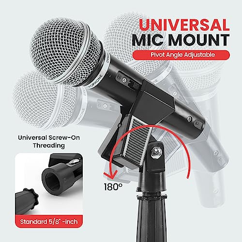 Pyle Universal Microphone Stand - Handheld Mic Compatible, Heavy Compact Base, Lightweight & Compact Design, 2.8 to 5 Ft Height Adjustable Clamp, Pivot Angle Clip, Home/Studio Use (Pair) - style: 2 Pack