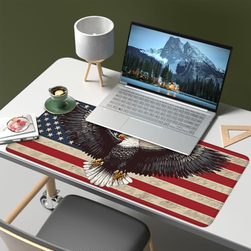 Mouse Pad, Large Anti-Slip with Stitched Edges Desk Mat Desktop Laptop Computer Desk Keyboard Mat,Table Protector Blotter Mat (Eagle Flag, 31.5" x 11.8") - color: Eagle Flag, size: 31.5" x 11.8"