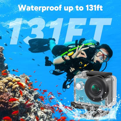 AKASO EK7000 4K30FPS 20MP WiFi Action Camera with EIS Ultra HD 131FT Waterproof Underwater Camera Remote Control 4X Zoom Support External Microphone Blue - color: Blue