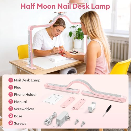 Arch Half Moon Light - Nail Lamp for Desk Foldable Nail Tech Light | Professional 34 inch 420 LED Beads Adjustable Brightness 3 Color Temperature for Manicure Crafting (Pink) - color: Pink