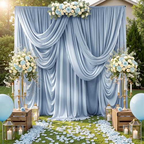 10ftx12ft Dusty Blue Backdrop Curtains for Parties, Wrinkle Free Polyester Photo Backdrop Drapes 2 Panels 12 ft Long Back Drop Cloth Drapery for Wedding Birthday Photography Background Party - color: Dusty Blue, size: 5ft(W)x12ft(H)_2 Panels