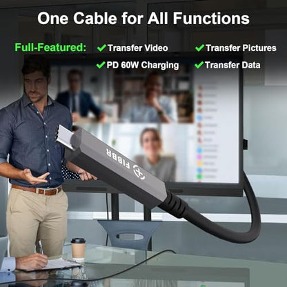 Fiber Optic USB C Cable(50ft), Full-Featured Active Optical USB C to USB C Cord Compatible with Touch Screen Display,HD Business Meetings Solution,Webcams,Cameras,Projectors etc - size: CC-Fiber-50 ft