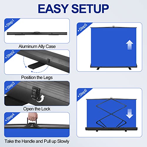 Emart 77in x 92in Collapsible Blue Backdrop Retractable Chromakey Photo Background with Solid Aluminium Base, Auto-Locking Frame, Wrinkle- Resistant Fabric for Video Studio, Live Game,Streaming - color: Blue, size: 77x92in
