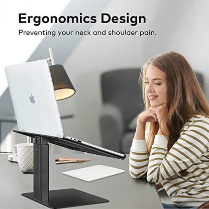 Laptop Stand for Desk, Ergonomic Aluminum Laptop Stand Adjustable Height from 7-15", Sitting and Standing Laptop Riser for 10-17" Notebook - color: Black